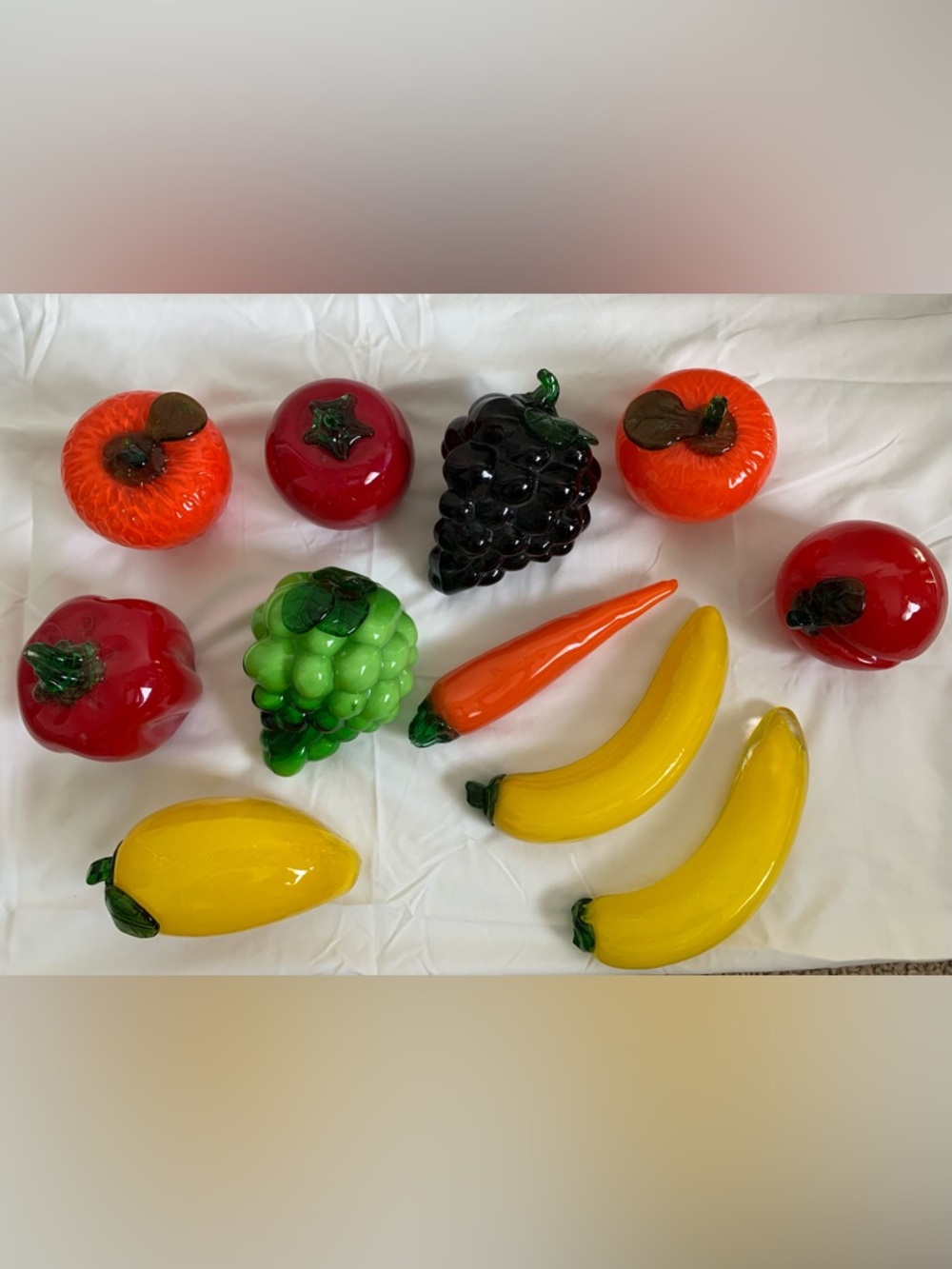 11 Piece Vintage Handblown Glass Fruit & Vegetable Set - Colorful and Decorative